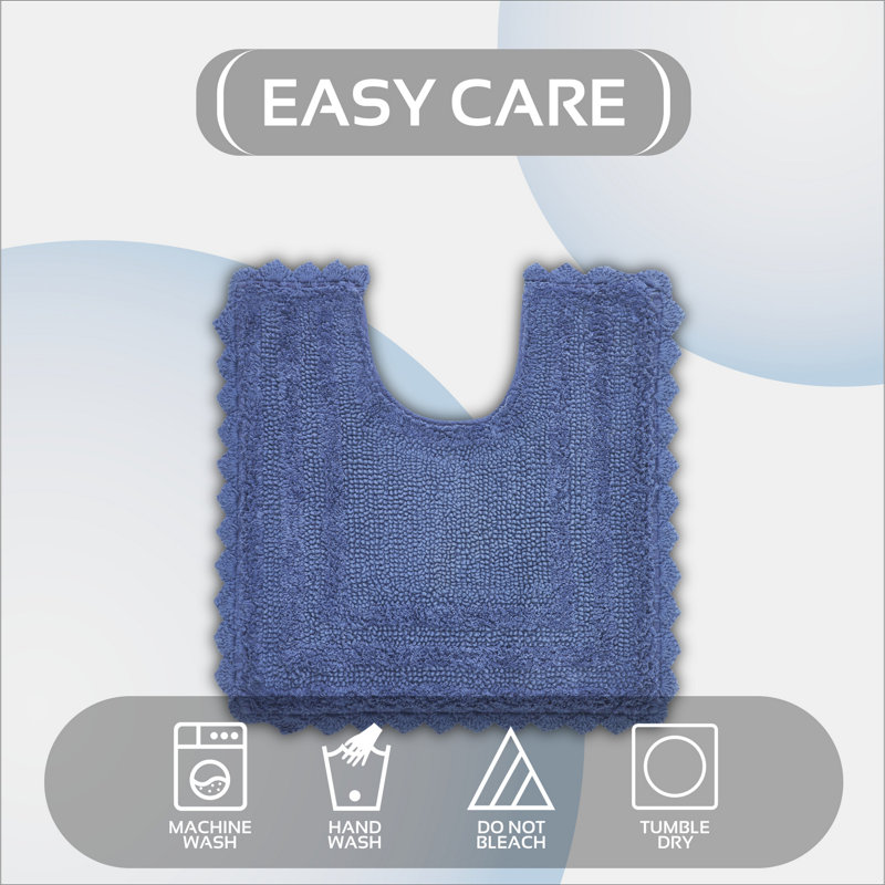 Rasika 100% Cotton Tufted U-Shaped Toilet Rug, Machine Washable & Reversible Super Absorbent Crochet Contour Bath Mat, Blue