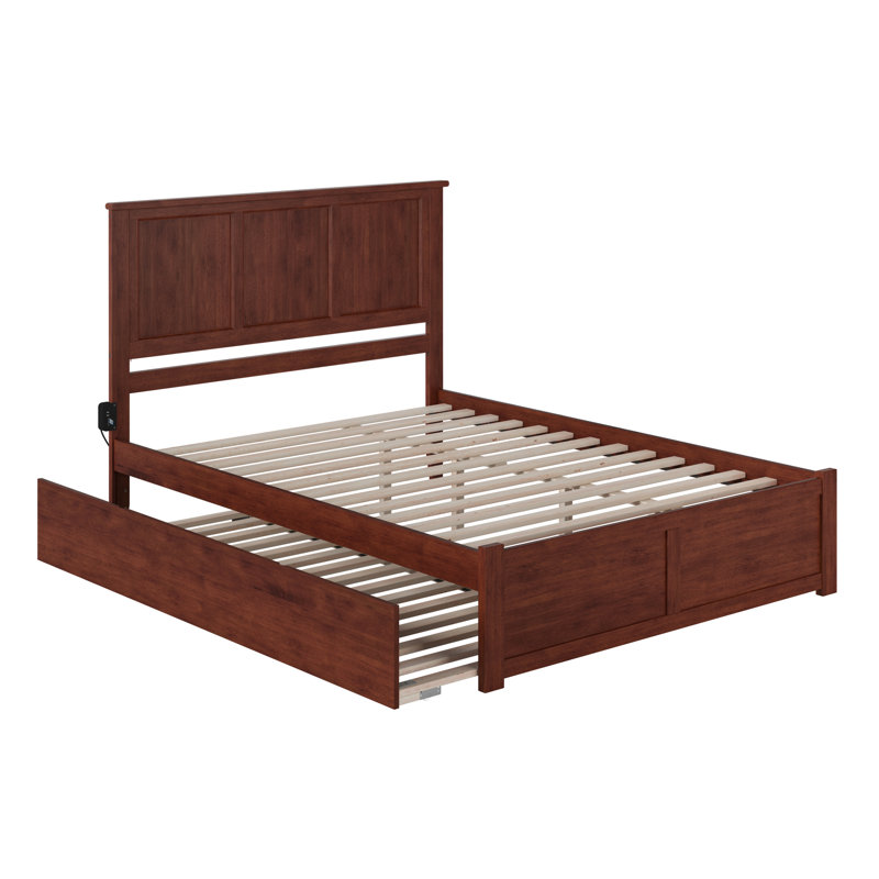 Madison Walnut Wood King Platform Bed with Trundle and Slats