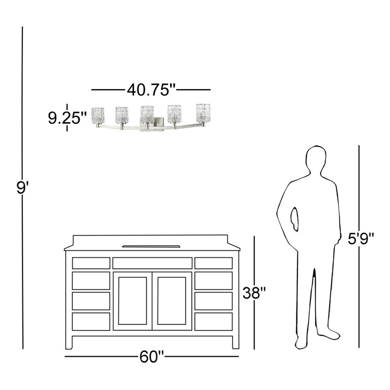 Samson 40.75" W 5-Light Steel Vanity Light with Glass Shades, Brushed Nickel