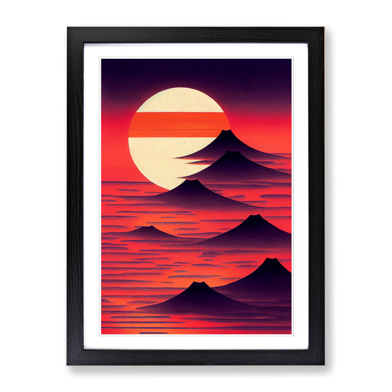 Mellon Japanese Sunset Silhouette - Framed Print, 34cm H x 25cm W x 2cm D, Black