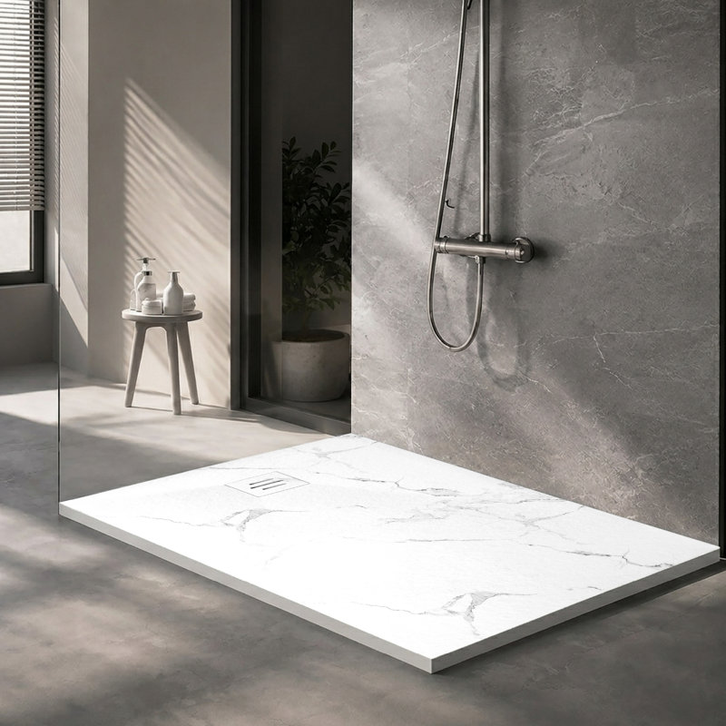 Slip-Resistance 32mm H Rectangular Black Shower Tray, 1800 x 900mm, White