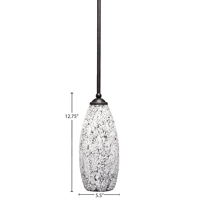 Mini-luminaire suspendu Zilo avec verre fusion, H 12,75 po x l 5,5 po, Noir, Granit foncé