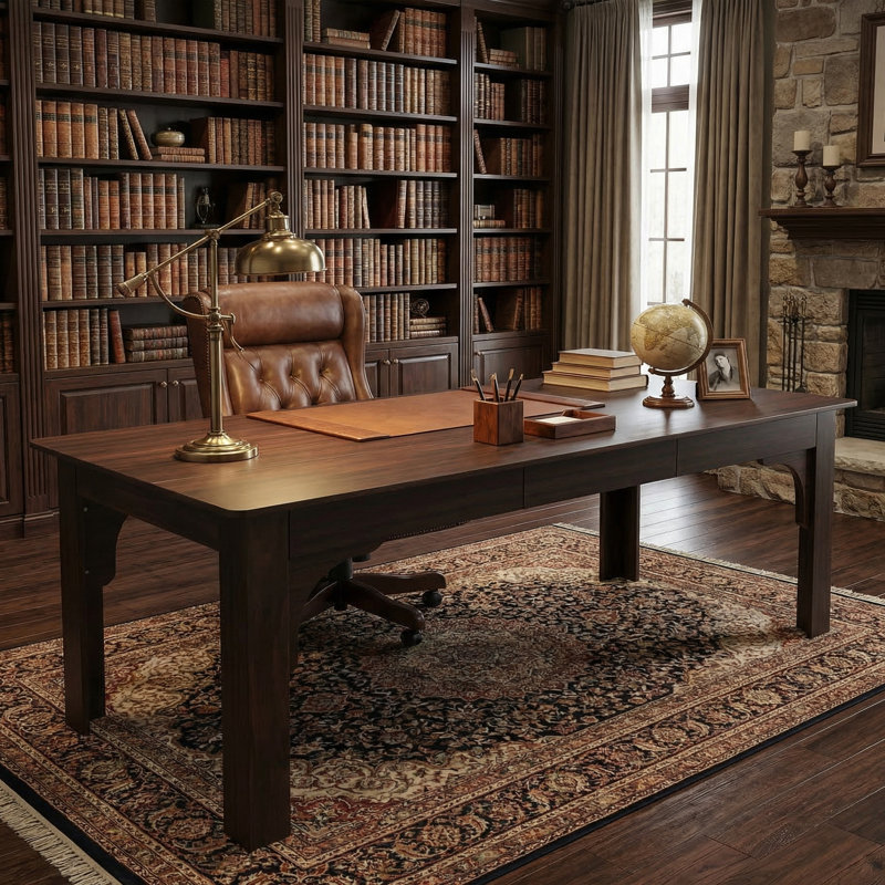 Bureau de direction 69 po Hilda avec 6 tiroirs, finition grain de bois de noyer
