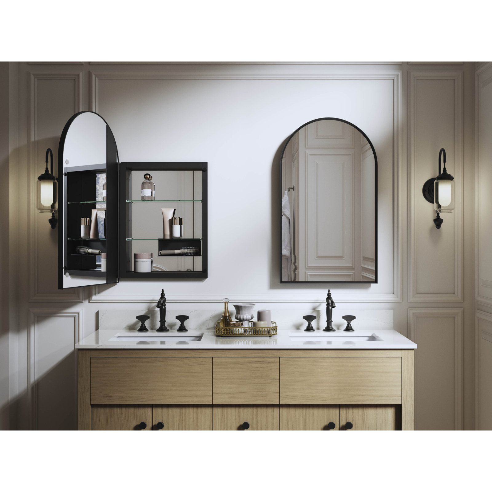 Verdera 20" X 34" Arched Framed Medicine Cabinet Left-Hinged, Black