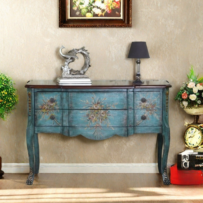 Hand-Painted Blue Entryway Cabinet Accent Chest