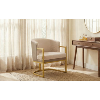 Fauteuil d'appoint confortable, fauteuil de lecture rembourré avec structure en métal doré