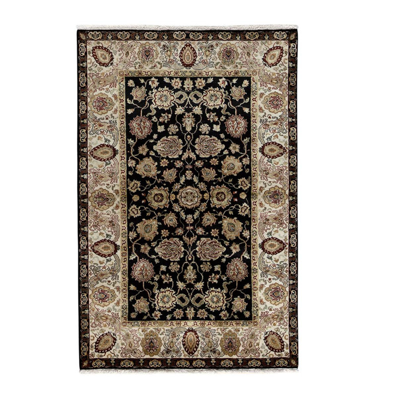 Tapis noir / crème de haute qualité noué à la main