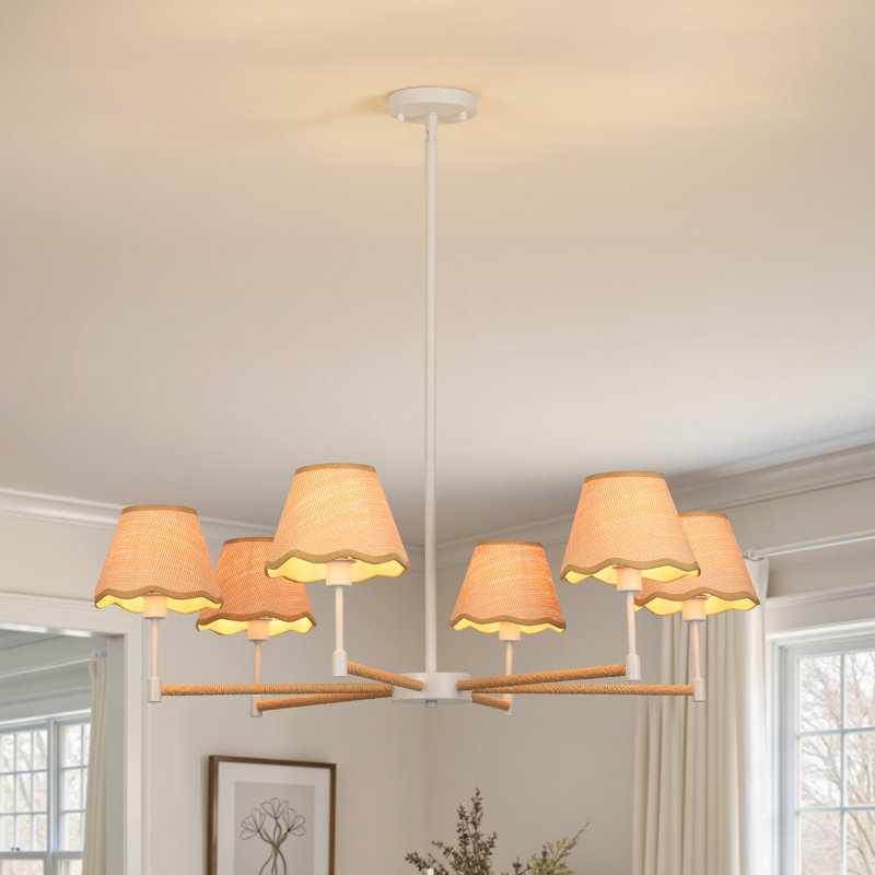 Lustre à intensité variable Boho Aarzo à 6 lumières avec abat-jour en rotin, hauteur réglable, pour salle à manger et salon (ensemble de 2)