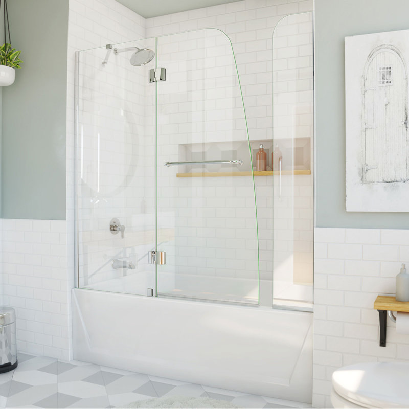Aqua 56" W x 58" H Hinged Semi-Frameless Tub Door, Chrome