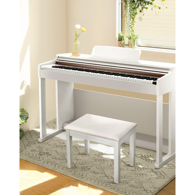 Piano Bench With Storage, Solid Wood Keyboard Bench Piano Bookcase Stool Chair Seat With High-Density Sponges Pad, White