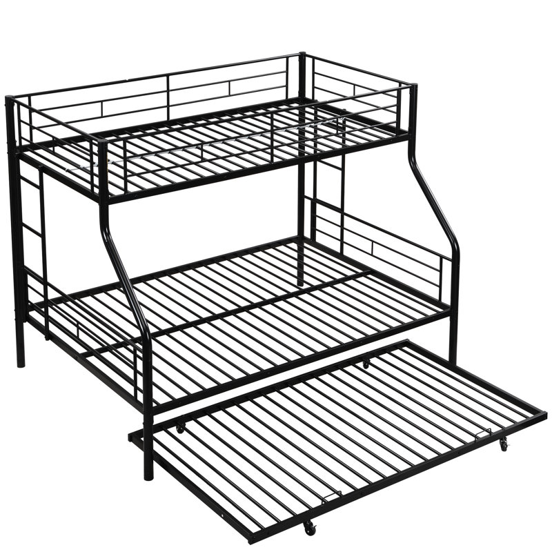 Lit superposé simple au-dessus d'un lit double de style moderne avec lit gigogne - Fabrication en métal, peu encombrant, facile à assembler, sans sommier à ressorts, requis, élégant