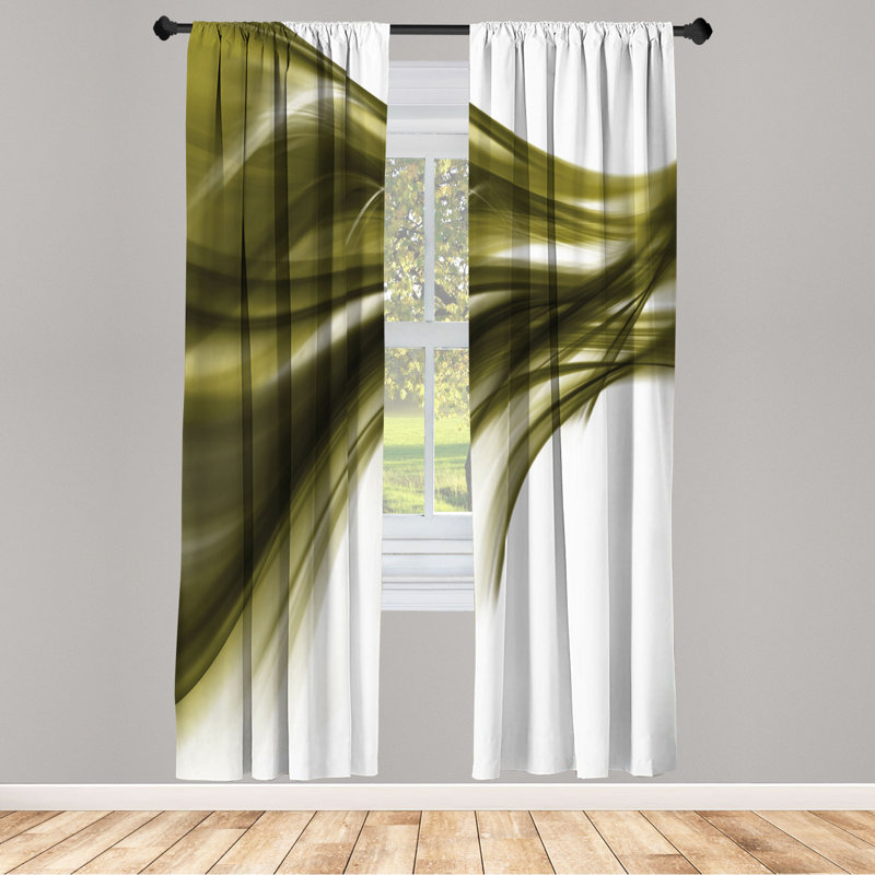 Microfiber Floral Semi-Sheer Rod Pocket Curtain Panels, 28" W x 95" L, Dark Green/Gray