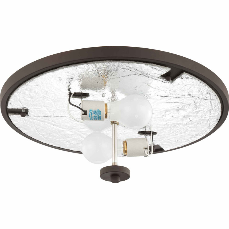 Dunlevy 2-Light 16"W Indoor Round Antique Bronze Flush Mount Ceiling Fixture No Shade, Antique Bronze
