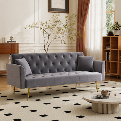 72" American Retro Gray Velvet Convertible Sleeper Sofa, 3-in-1 Foldable Loveseat with Tufted Design for Small Space
