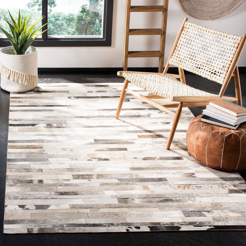 Tapis gris / ivoire tissé à la main à motif géométrique Fazeley, Rectangle 4 pi x 6 pi