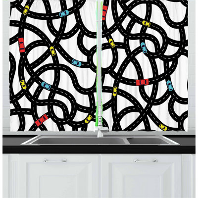 Cars 2 Piece Kitchen Curtain