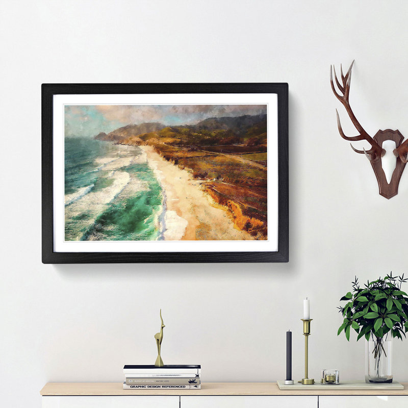 Coastline in California - Picture Frame Painting Print, 24cm H x 33cm W x 2cm D, Black Framed