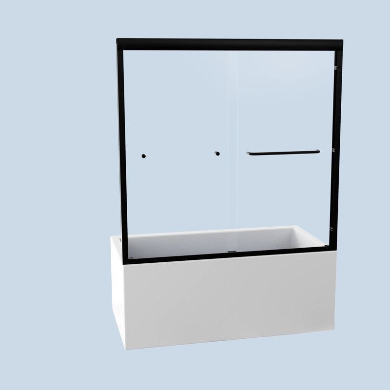 Double Sliding Bathroom Door, 6Mm Tempered Glass, Matte Black, Fashionable Outlook Semi- Shower 56 - 60 In. Width, Black Look