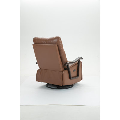 Swivel Rocker Recliner Power Glider Chair With Solid Wood Armrests - Extra Wide Reclining Sofa Chair Upholstered Faux Leather Living Room Single Sofa -  Latitude RunÂ®, E1FDC31388474AF2B0D6C2EEFE91E1B5