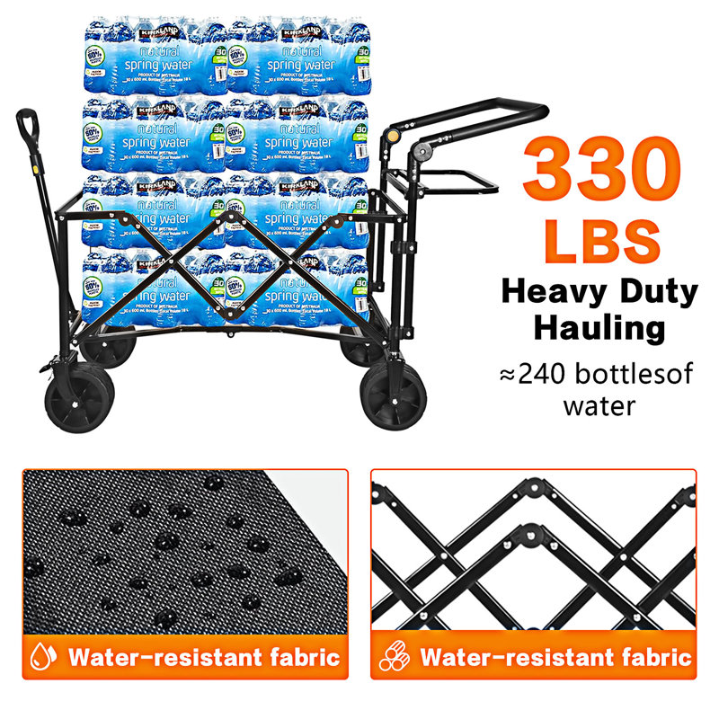 Folding Wagon Cart With Cooler Bag And Removable Canopy, Black