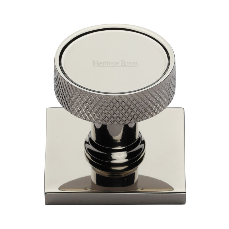 Heritage Brass Cabinet Knob Florence Knurled Design with Square Backplate