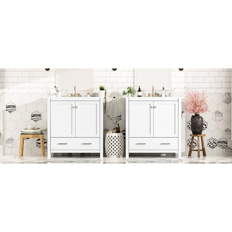 Meuble-lavabo élégant de 60 po, double meuble-lavabo, rangement et meuble-lavabo au design élégant, lavabos en céramique