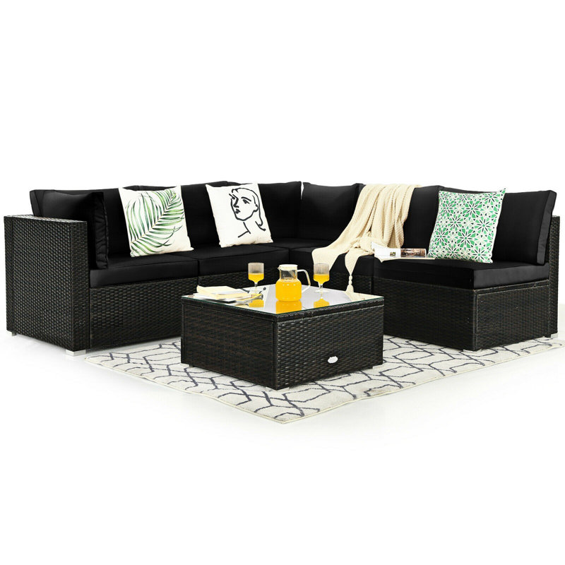 5 - Person Patio Conversation Set with Cushions, Black