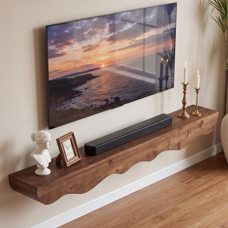 Manteau de cheminée de 63 pouces, tablette de manteau de cheminée en bois massif, tablettes flottantes pour mur, chambre à coucher, salon, brun rustique