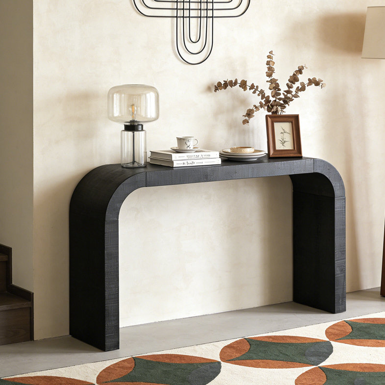 52" Wood Console Table with Curved Edge, Black