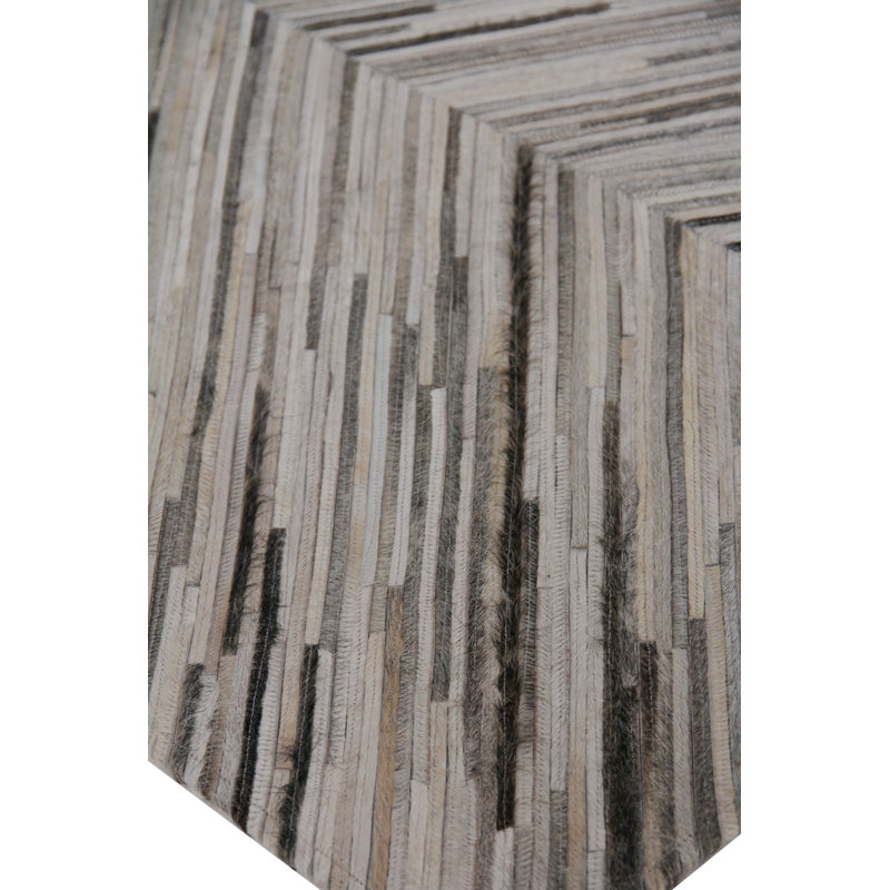 Natural Hide Cowhide Chevron Area Rug in Gray, Rectangle 8' x 11', Gray/Beige/Ivory