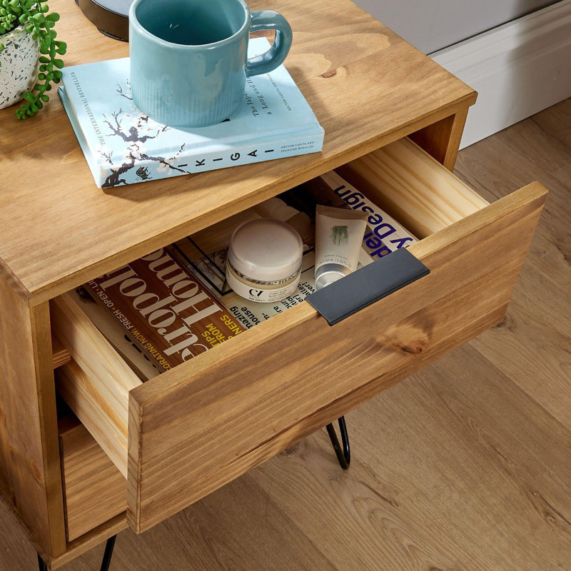 Rothley 2 Drawer Solid Wood Bedside Table, Brown