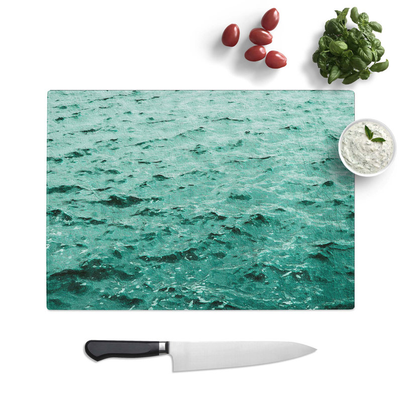 Tempered Glass Choppy Waters Chopping Board, 39 cm W x 28.5 cm L