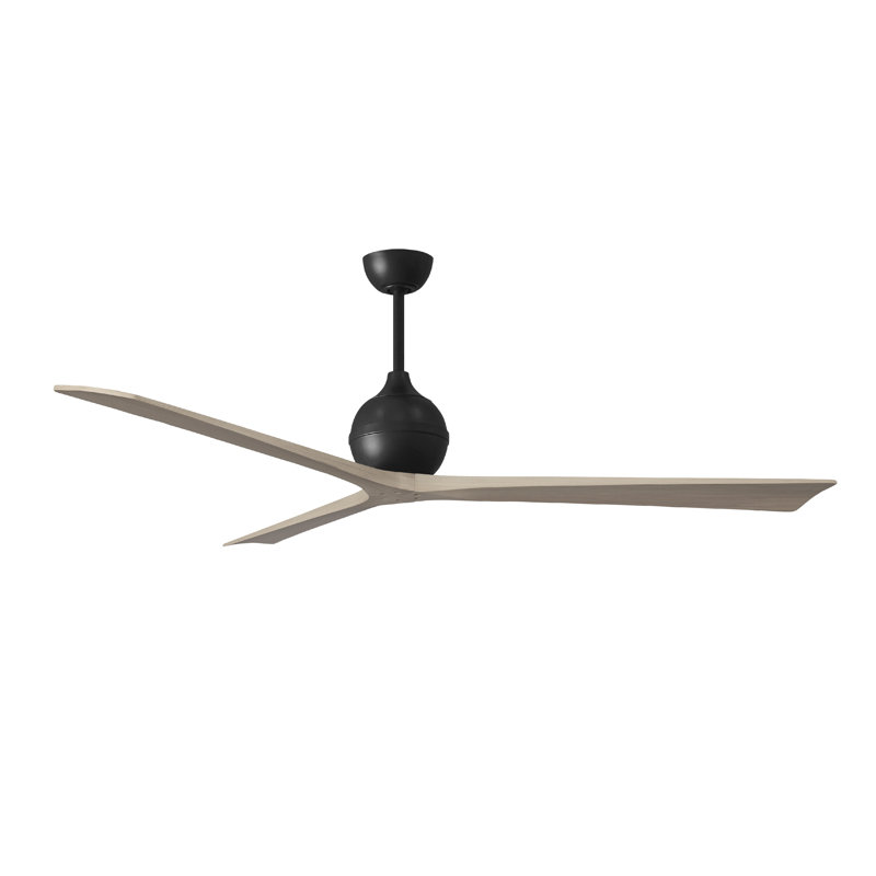 Ventilateur de plafond à 3 pales Irene, Noir mat, Ton bois de frêne gris, 72"