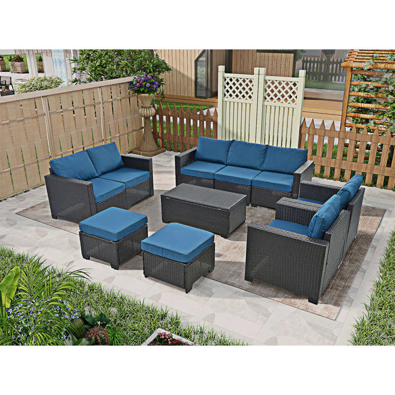 10 Piece Outdoor Sectional Sofa Set, Blue