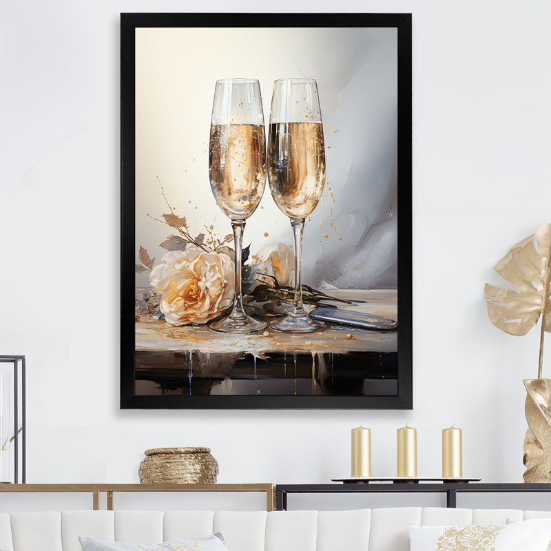 Champagne Flute Fantasies IV sur toile, Cadre simple noir, H 32 po x l 24 po x P 1 po