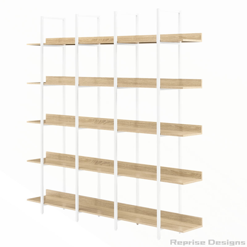 Bibliothèque ouverte à 5 niveaux, Blanc et chêne