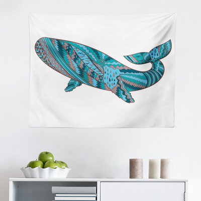 Modern Tapestry, Humpback Whale By Abstract Sea Underwater Art Print, Fabric Wall Hanging Decor For Bedroom Living Room Dorm, 28"" X 23"", Teal Blue Dri -  East Urban Home, E131E5AE683848298D6BB7A06590E8EA