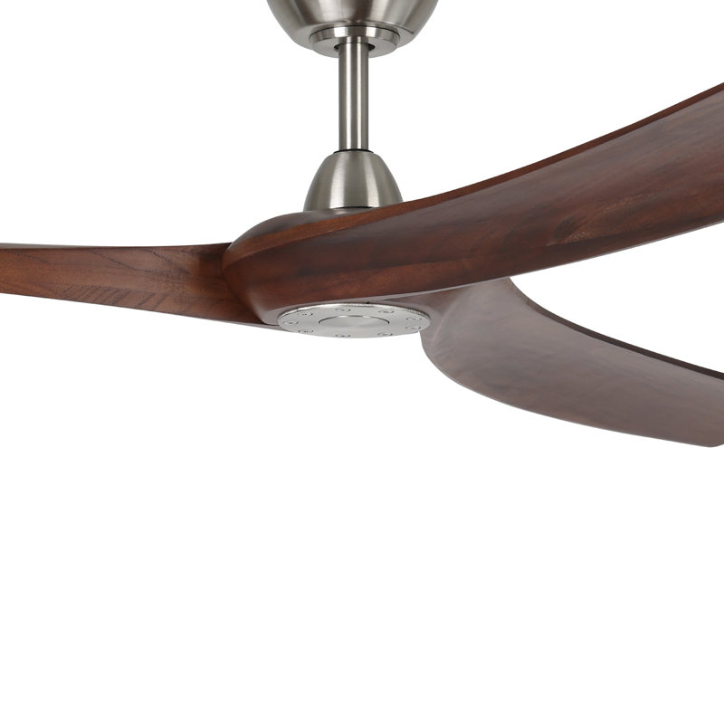 Ventilateur de plafond noir 72 pouces Gallashaw, Nickel brossé, H 80 po x l 72 po x P 72 po, Bois brun foncé