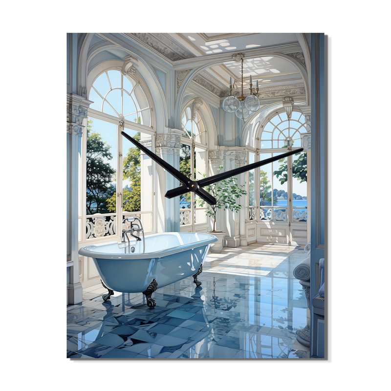 Bathroom Tranquil Reflections II - Horloge murale de salle de bain surdimensionnée, Grand