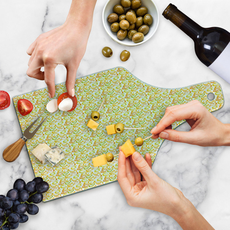 Ambesonne Citrus Tempered Glass Cutting Board Lemons and Oranges Pattern Yellow Green Multicolor