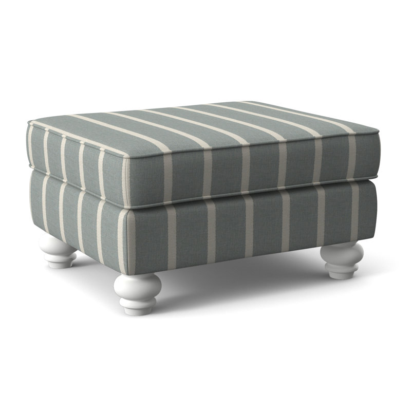 Lowell Ottoman, Frost White Finish, Light Blue and White Stripe; 0256-54