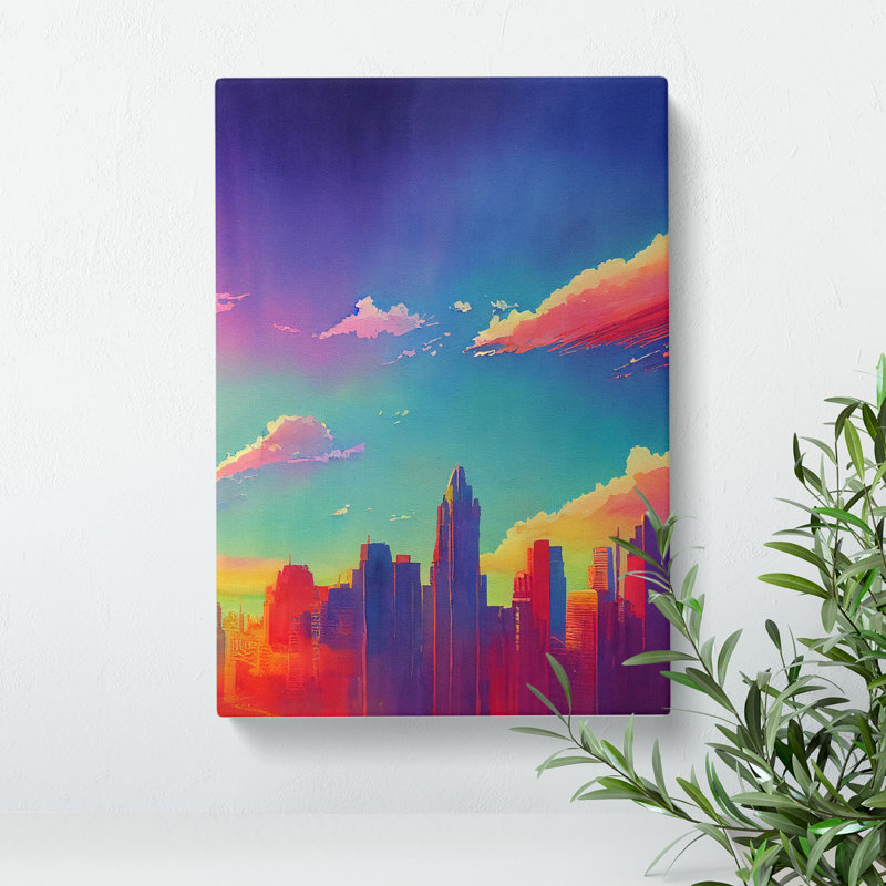 City Skyline Watercolour No.3 - Wall Art, Wrapped Canvas, 50cm H x 35cm W x 3cm D, No Matte