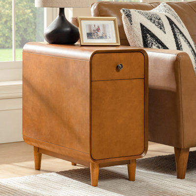 Quintavion MCM 26"Tall Solid Wood 1-Drawer and Legs End Table with Backside Magazine Rack