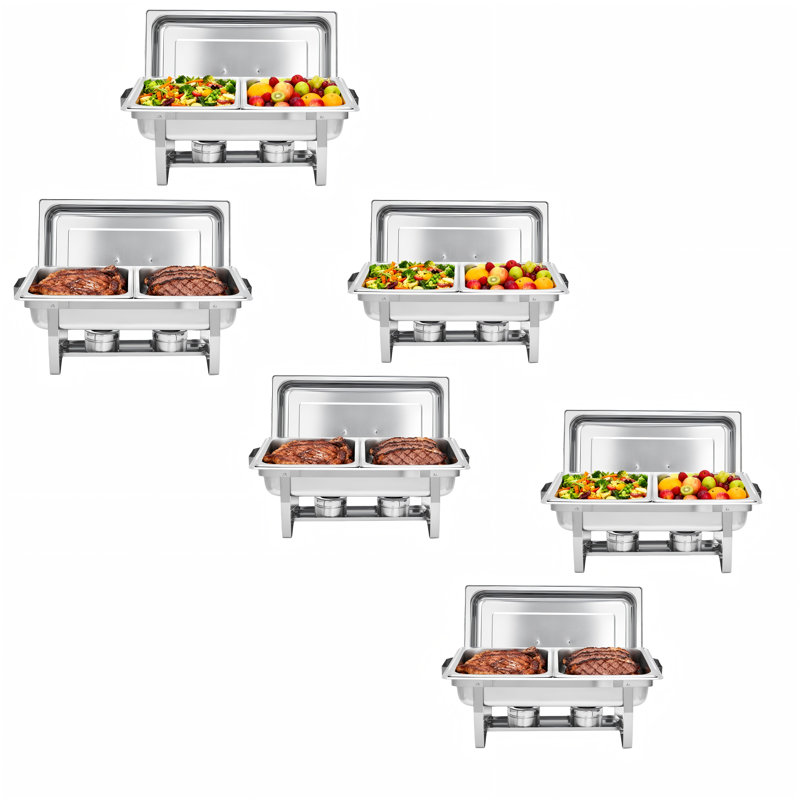 Paquet de 6 réchauds à buffet, 8 ensembles de chauffe-plats et réchauds à buffet, réchauds rectangulaires en acier inoxydable