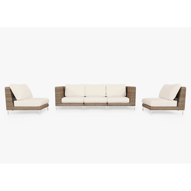 Canapé d'extérieur en osier brun avec chaises sans accoudoirs - 5 places, crème Palissades
