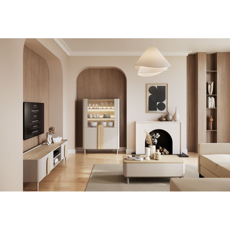Sadeen Tv Stand With Legs, Beige/Light Oak, 48 cm H x 220 cm H x 48 cm D