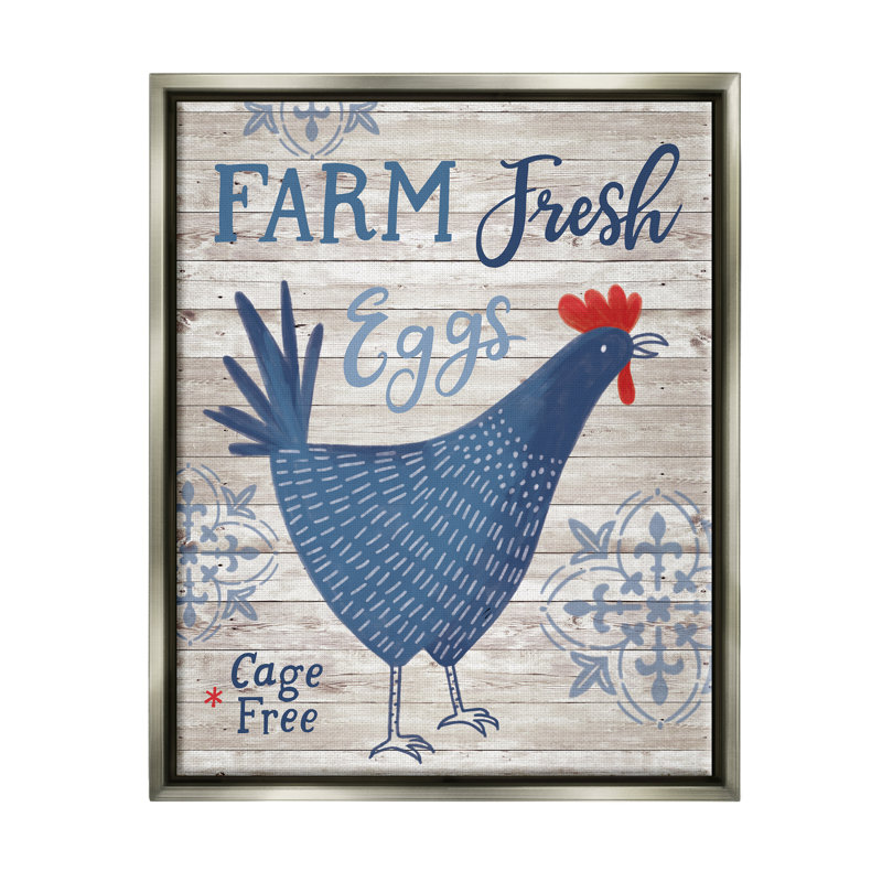 «Farm Fresh Eggs Blue Rustic Chicken» par Nina Seven, reproduction sur toile flottante, H 21 po x l 17 po x P 1,7 po
