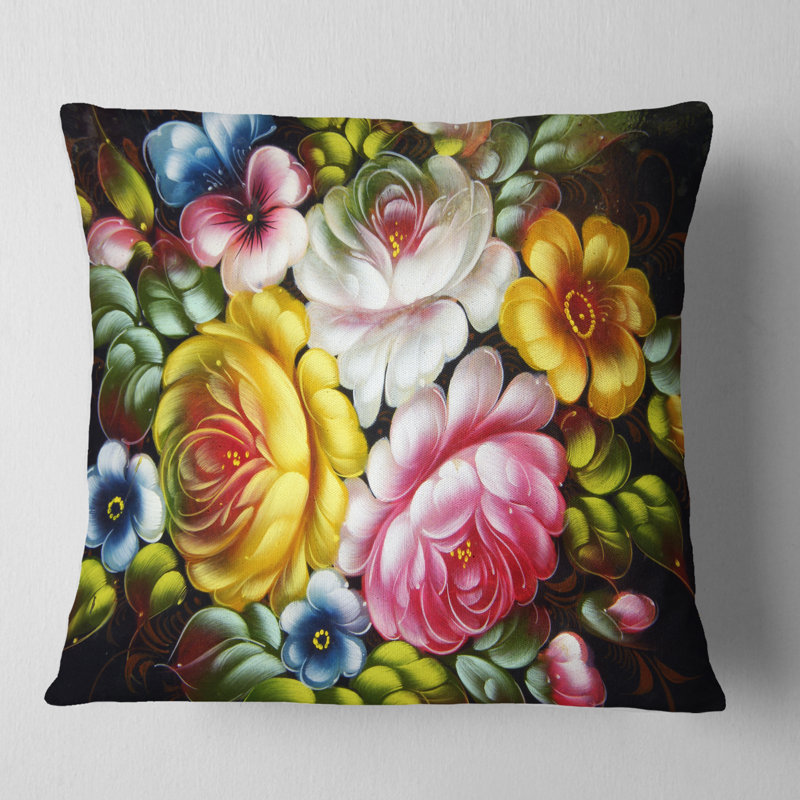 Bouquet de fleurs numériques - coussin à imprimé floral, 16 po x 1 po, Coussin décoratif