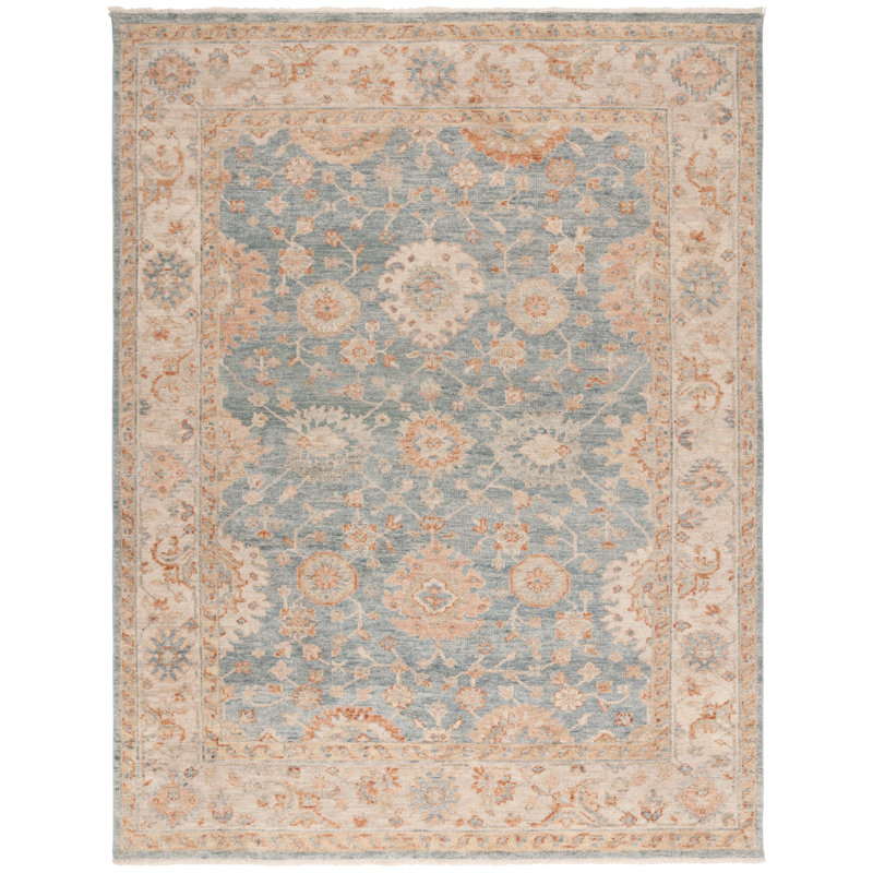 Laine nouée à la main Samarkand 133; Tapis oriental en coton, Rectangle 10 pi x 14 pi