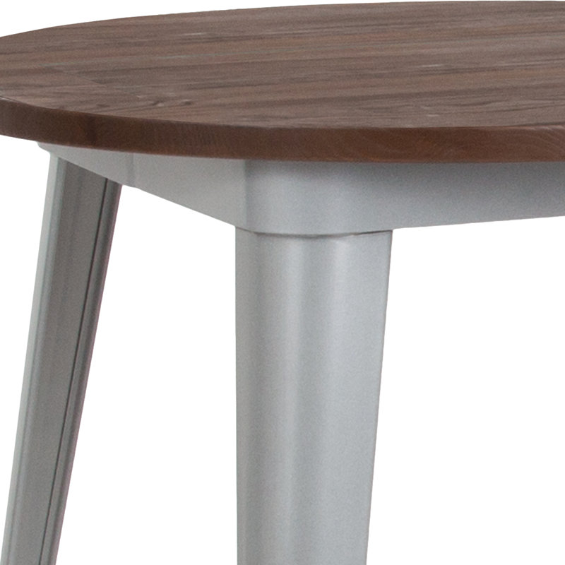 Table d'intérieur ronde en métal 30 po avec plateau en bois rustique Dorset, Argent, H 30,5 po x L 26 po x l 26 po